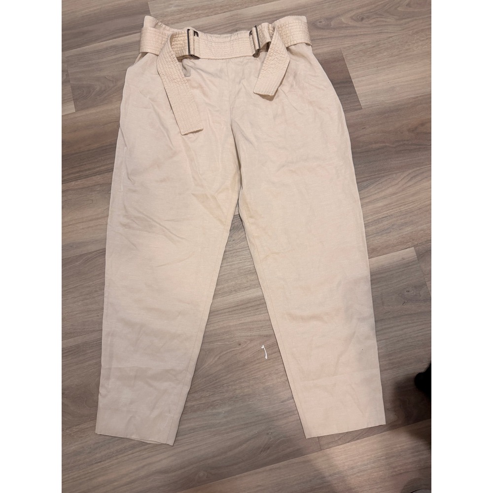 Emporio Armani Beige Belted Tapered Linen Blend Pants Made in Italy Size 40 4